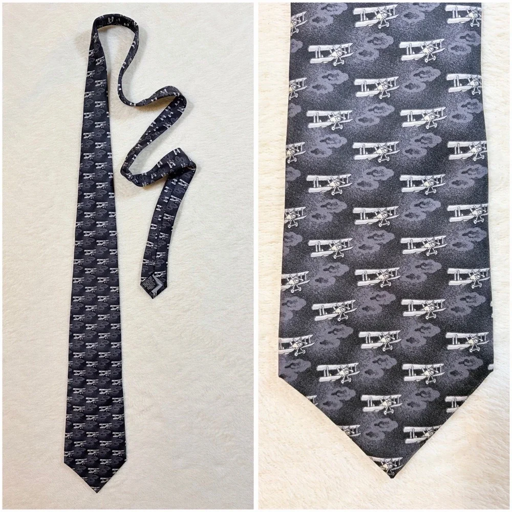 Beaufort The Rack Men's Airplane Gray White 100%‎ Silk Classic Woven Tie